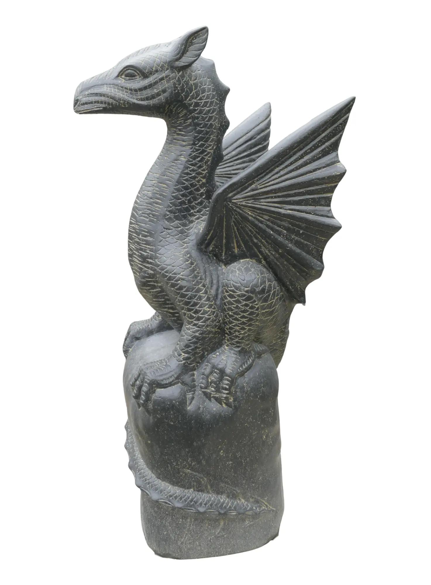  Product image 4 of the product “Sitting dragon on a rock, approx. 152 cm high. Cast stone, handcrafted & colored ”